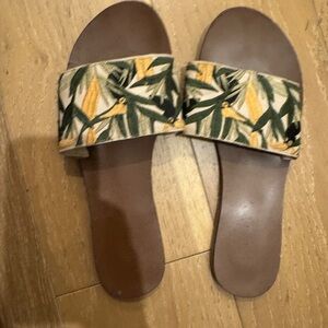 Tropical Print Sandals Brown and Green